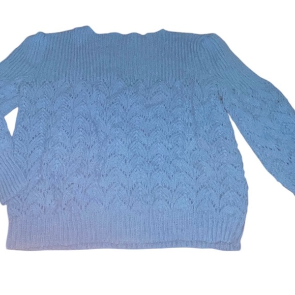 vintage hand knitted open weave blue sweater - Picture 3 of 5